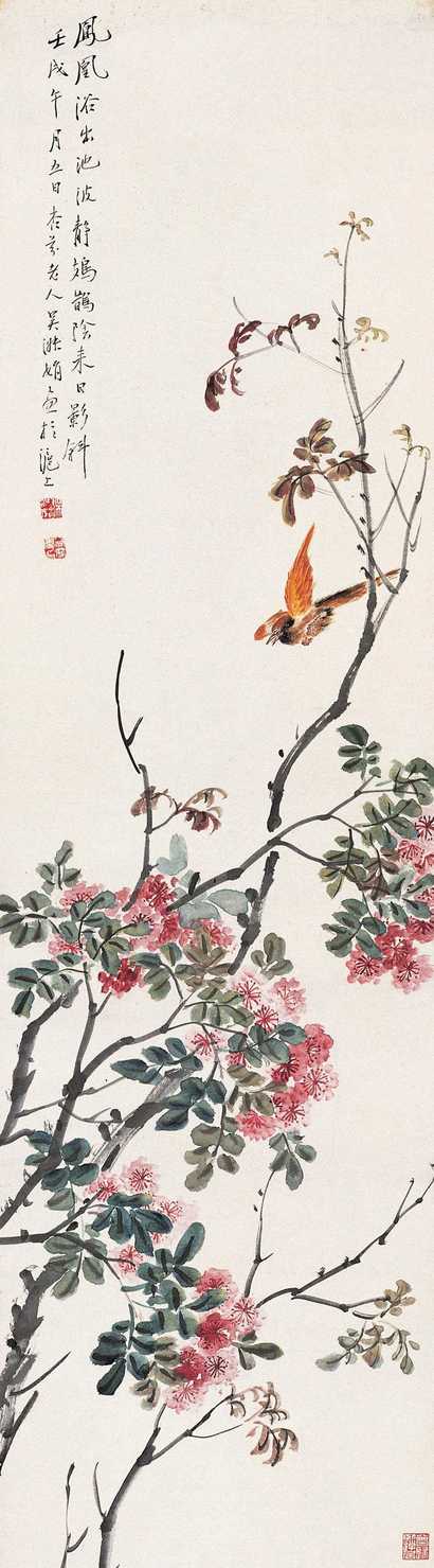吴淑娟 1882年作 花鸟 立轴